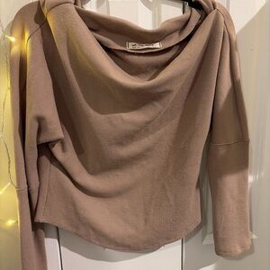 We The Free Taupe Cowl Neck Blouse